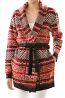 Multi Print Waist Tie Knit Coat