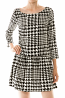 Houndstooth 3/4 Sleeve Flared Dress