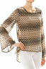 Zig Zag High Low Bell Sleeve Pleated Blouse Top