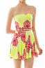 Colorful Damask Print Strapless Flared Romper