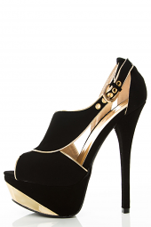 Gold Accent Trim Peep Toe High Heel Platform Women Pump Sandal Shoes