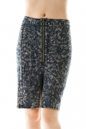 Bleach Denim Knee Length Zipper Front Skirt