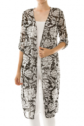 Long Line Open Front Damask Cardigan