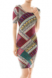 Mixed Tribal Print Knee Length Bodycon Dress