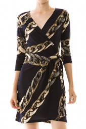 Chain Print Surplice Wrap Dress