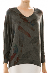 Colored Feather Print Dolman Knit Top