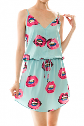 Lip Print Bubble Top Sleeveless Mini Dress