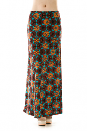 Abstract Print Stretch Maxi Skirt
