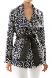 Tribal Tie Front Collared Long Sleeve Coat