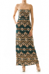Strapless Abstract Tribal Pocket Maxi Dress