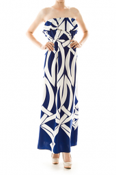 Flounce Strapless Abstract Celtic Maxi Dress