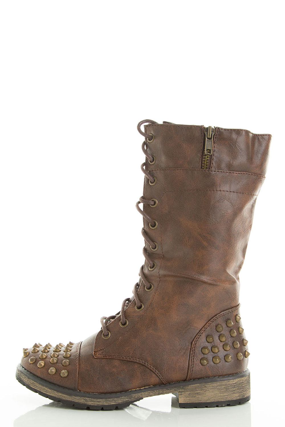 Spike Stud Lace Up Military Low Flat Heel Combat Ankle Boots