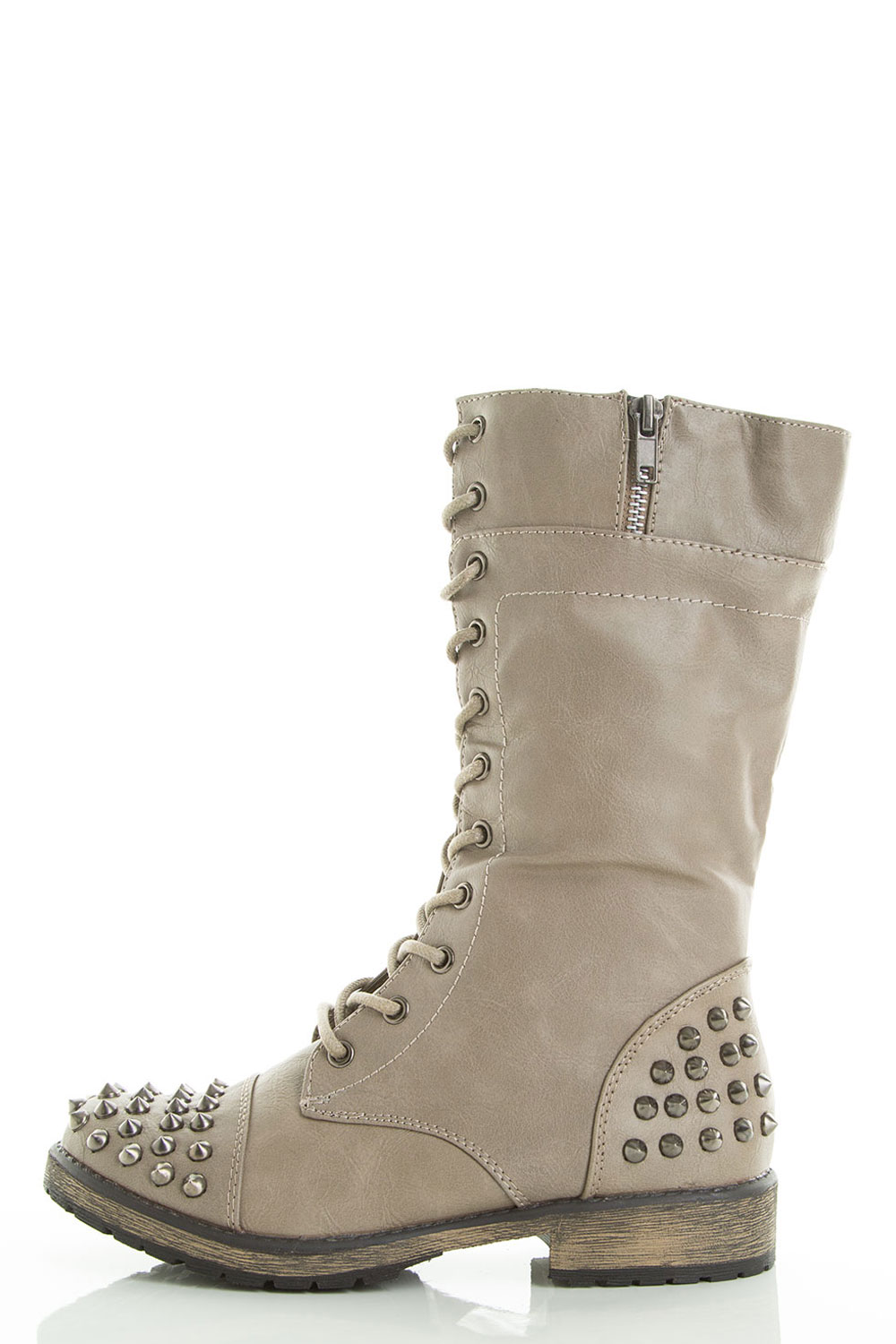 Spike Stud Lace Up Military Low Flat Heel Combat Ankle Boots