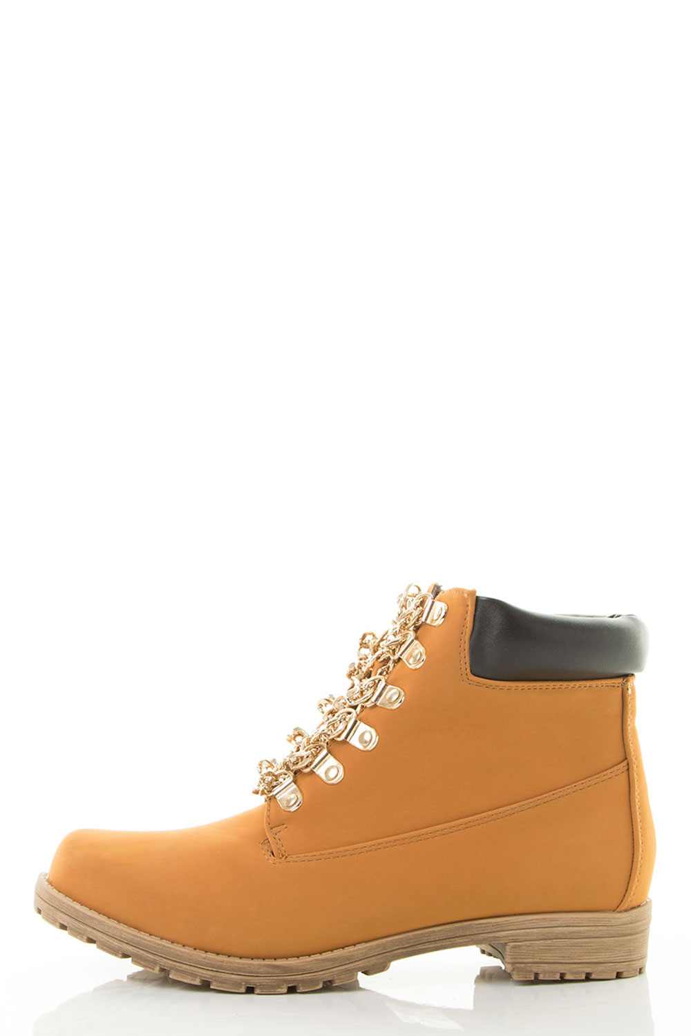 Lace Up Metal Gold Chain Military Combat Booties
