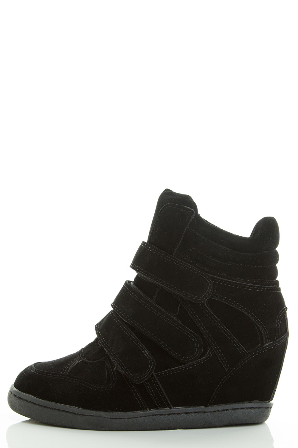 Velcro Strap Round Toe Hidden Wedge Ankle Booties